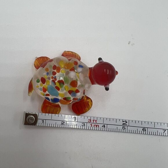 MINIATURE Art GLASS Red Turtle FIGURINE Multicolor Tiny Collectible Trinket - Picture 7 of 7